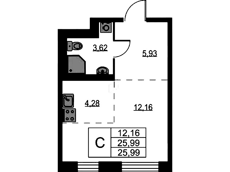 Квартира студия 25.99 м², 1/9 эт., ЖК «Квартал Лаголово»